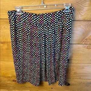 Kasper Womens Black Colorful Midi A-Line Skirt 10 zipper polka dots Lined‎ Flowy